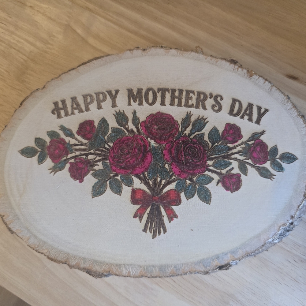 Happy Mother's Day Wood Plaque with Rose Bouquet